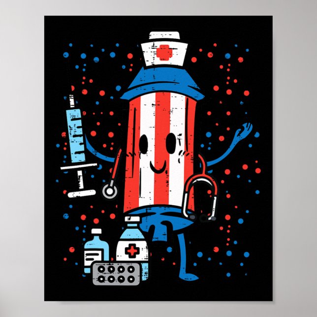 Póster 4 De Julio Enfermera De Firecracker Funny America  (Frente)