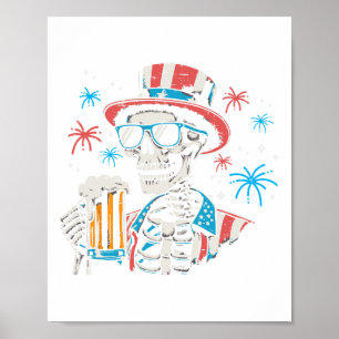 Póster 4 De Julio Esqueleto Divertido Patriótico De La Fi