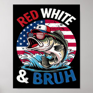 Póster 4 De Julio Estados Unidos Pescador Patriótico Rojo