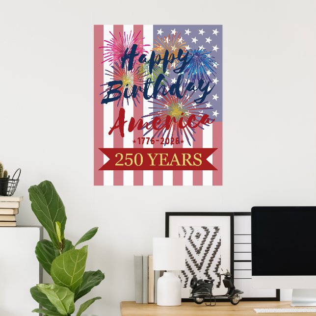 Póster 4 de julio Feliz cumpleaños América Estados Unidos (Oficina en casa)
