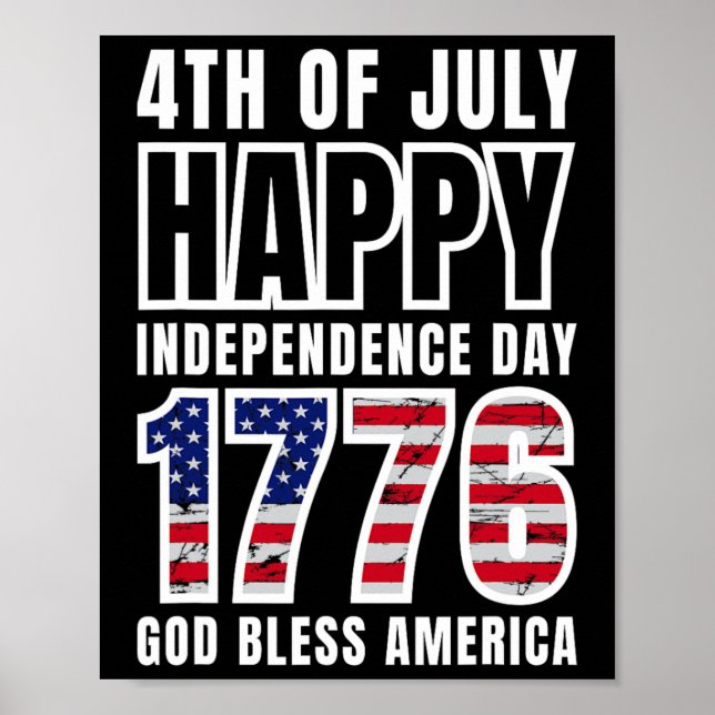 Póster 4 De Julio Feliz Día De La Independencia 1776 Dios (Frente)