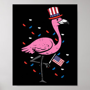 Póster 4 de julio Flamingo Bandera De Los Ee.Uu.