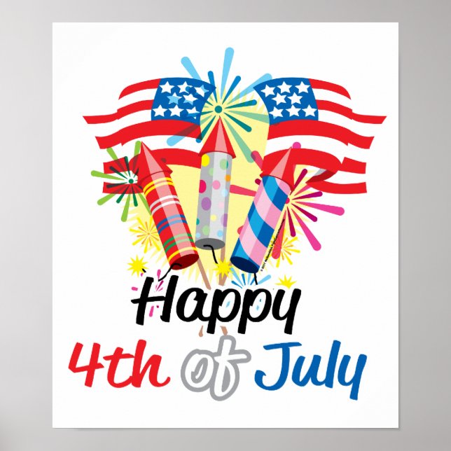Póster 4 de julio Fuegos artificiales (Frente)
