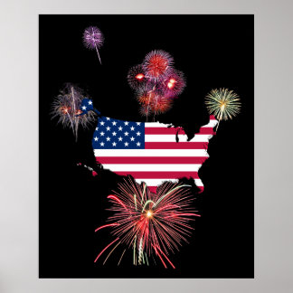 Póster 4 de julio Fuegos artificiales
