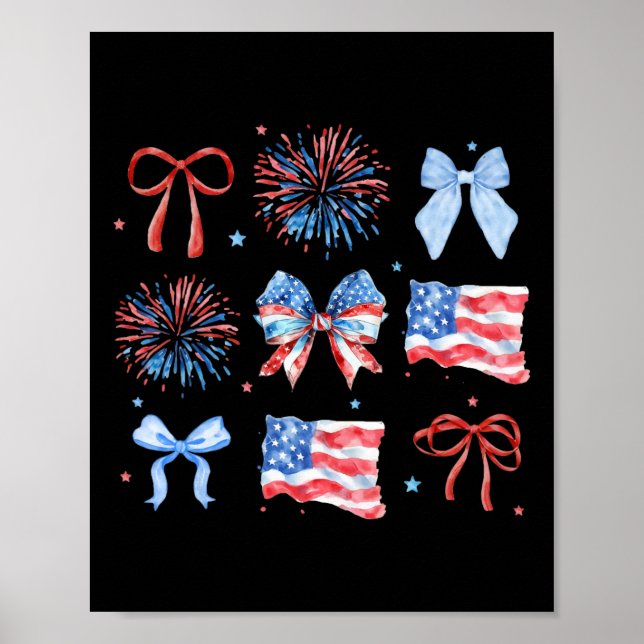 Póster 4 De Julio Fuegos artificiales De Coqueta Azul Bla (Frente)