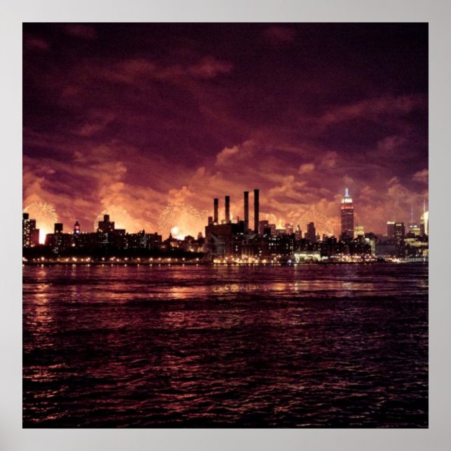Póster 4 de julio fuegos artificiales detrás de Manhattan (Frente)