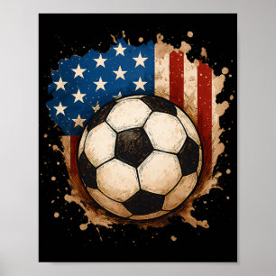 Póster 4 De Julio Fútbol Patriótico Usa Bandera Americana