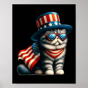 Póster 4 De Julio Gato Bandera Estadounidense Gato Amante
