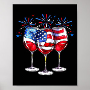 Póster 4 De Julio Gles De Vino Patriótico Rojo Azul Blanc