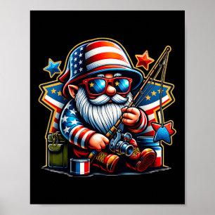 Póster 4 De Julio Gnome Pescador Patriótico