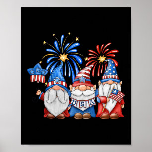 Póster 4 De Julio Gnomes Estadounidenses Celebrando La In