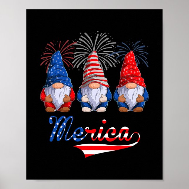 Póster 4 De Julio Gnomes Kid Patriótico Gnomes Bandera Es (Frente)