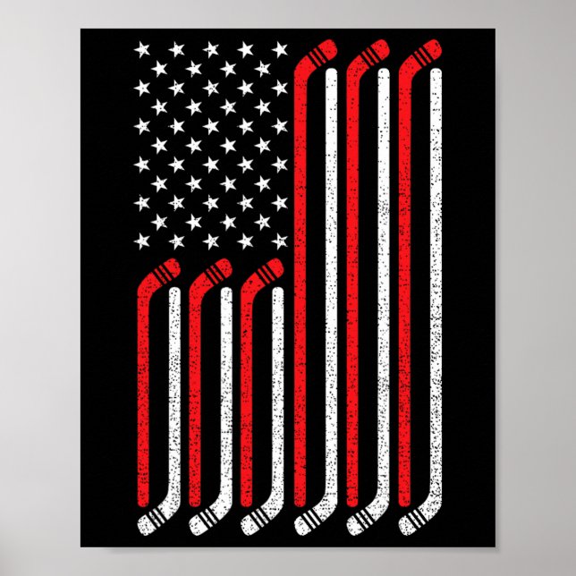 Póster 4 de julio Hockey Stick Hockey sobre la bandera de (Frente)