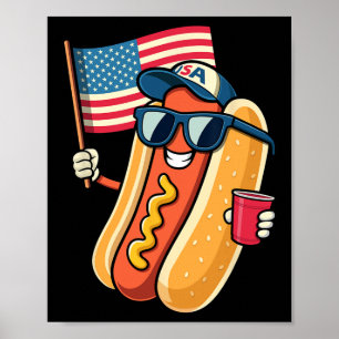 Póster 4 De Julio Hotdog Funny 4 De Julio Patriótico