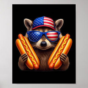 Póster 4 De Julio Hotdog Funny Raccoon Patriótico Cute Uu