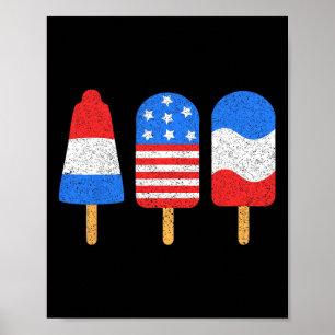 Póster 4 De Julio Ice Pops Bandera Rojo Azul Blanco Norte