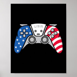 Póster 4 De Julio Juego De Video Gamepad Usa Bandera Esta