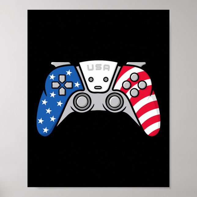 Póster 4 De Julio Juego De Video Gamepad Usa Bandera Esta (Frente)