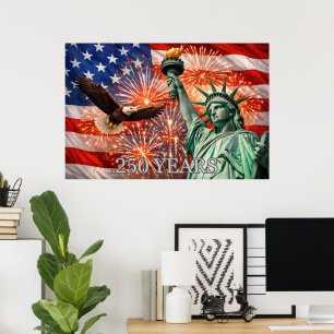 Póster 4 de julio Liberty Eagle Fuegos Artificiales USA 2