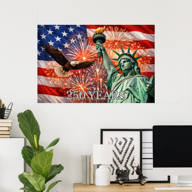 Póster 4 de julio Liberty Eagle Fuegos Artificiales USA 2 (Oficina en casa)