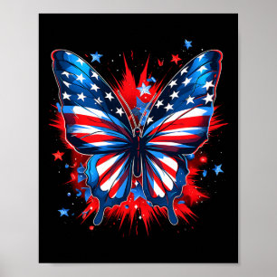 Póster 4 De Julio Mariposa Bandera De Ee.Uu. Cute Mujeres