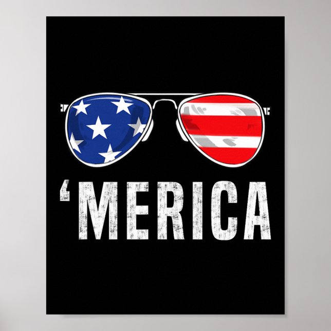 Póster 4 De Julio Merica Bandera Estadounidense Gafas De  (Frente)