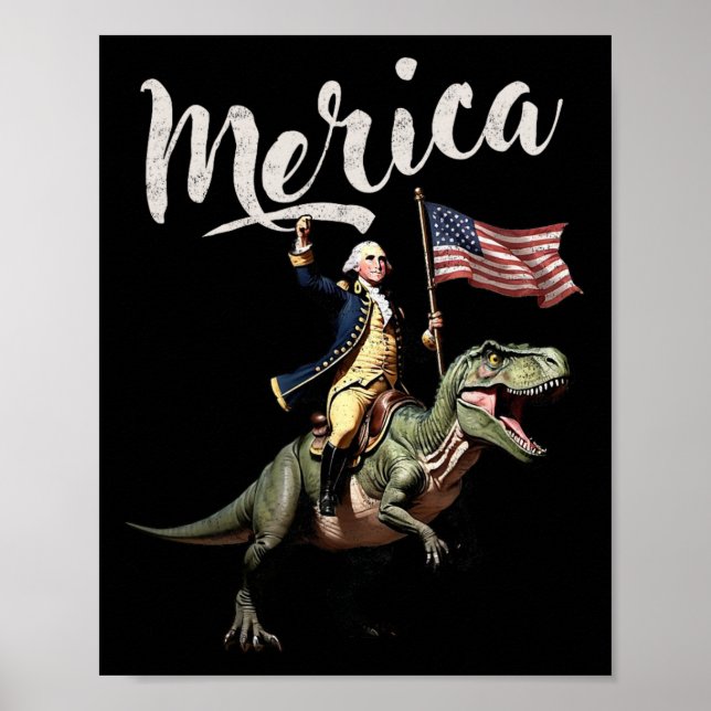 Póster 4 De Julio Merica George Washington Riding A Dino (Frente)