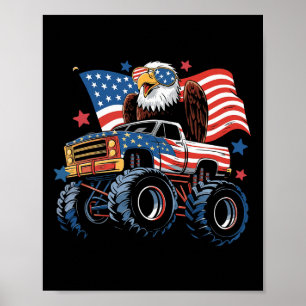 Póster 4 De Julio Monster Camión Bald Eagle Bandera Estad