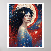 4 de julio Mujer en rojo fuegos artificiales Art D