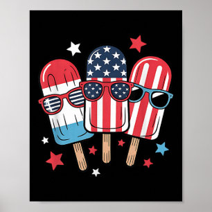 Póster 4 De Julio Niños Popsicles Chicas Bandera Estadoun