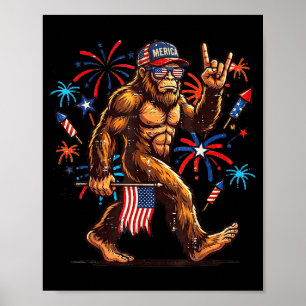 Póster 4 de julio patriótico americano bigfoot sasquatch