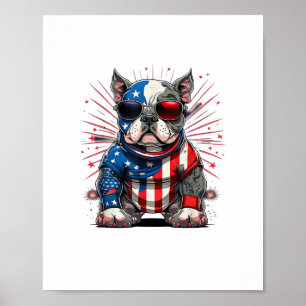 Póster 4 de julio Patriótico Americano Bully Dog Bandera