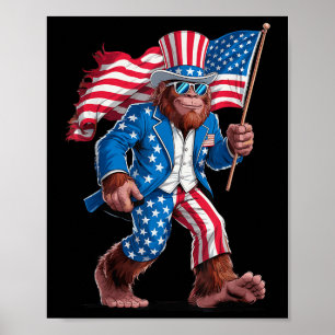 Póster 4 De Julio Patriótico Estadounidense Bigfoot Sasqu