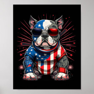 Póster 4 De Julio Patriótico Estadounidense Bully Perro B