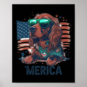 Póster 4 De Julio Patriótico Irlandés Setter Dog Merica