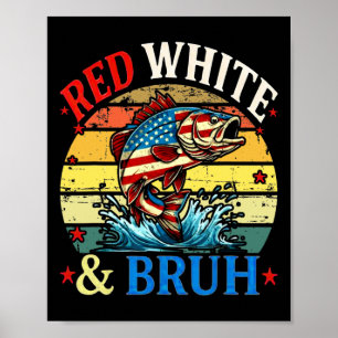 Póster 4 De Julio Pescador Retro Pescador Blanco Rojo &am