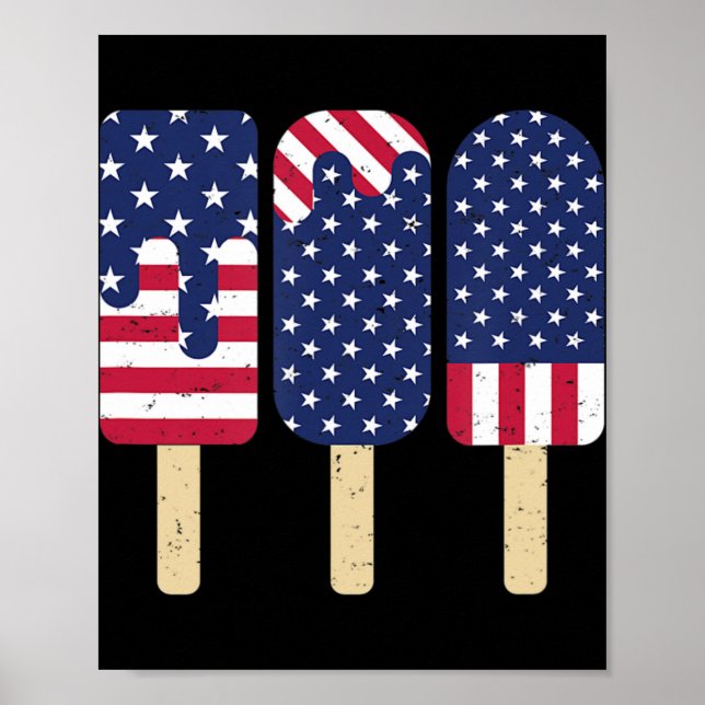 Póster 4 de julio Popsicle Patriotic American Flag Memor (Frente)