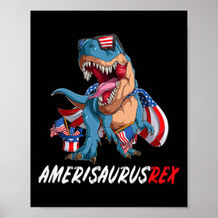 Póster 4 de julio T Rex America Dinosaur Independence Day