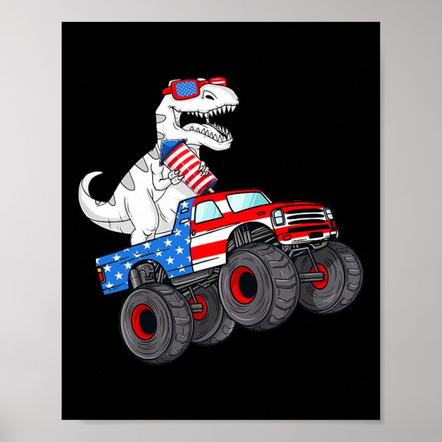Póster 4 De Julio T Rex Dino Trex Dinosaurio Monstruo (Frente)