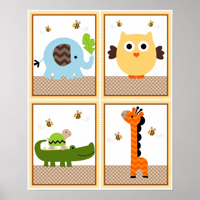 Póster 4 en 1 Jungle Stack 8x10 pulgadas Nursery Art/Post (Frente)