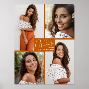 Póster 4 Foto Collage Naranja Quemado Bienvenida Graduaci