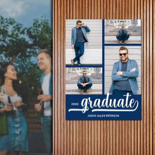 Póster 4 fotos modernas sobre graduación azul
