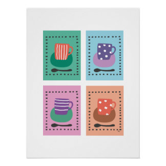 Póster 4 kopjes met rand