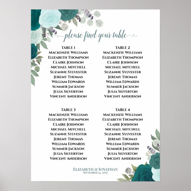 Póster 4 Mesa Rosas Verde azulados Elegante Cuadro de asi (Frente)