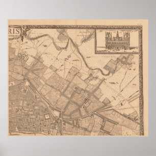 Póster 4 Panel Sepia de Rochefort Mapa de París 2