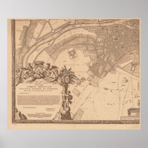 Póster 4 Panel Sepia de Rochefort Mapa de París 3