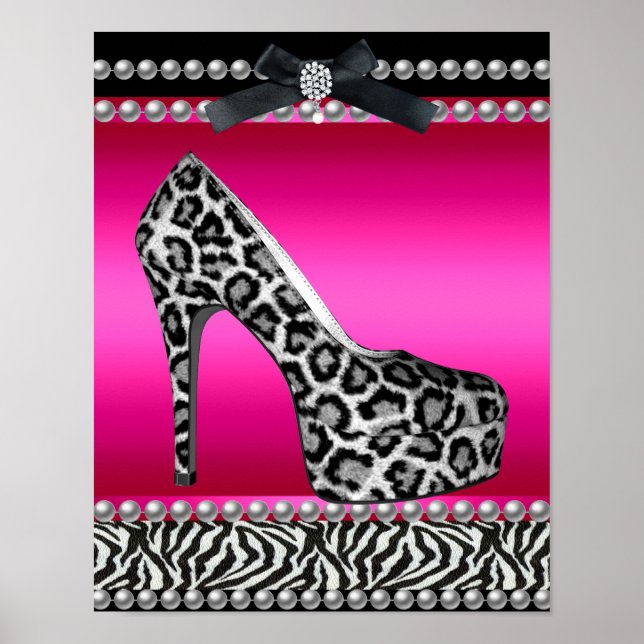 Póster 4 Stephanie Banner Rosa Caliente Cebra Leopardo (Frente)