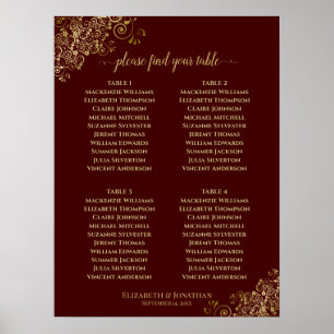 Póster 4 Tabla Dorado Frills Boda Gráfico de asientos Aub