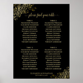 Póster 4 Tabla Dorado Frills Boda Tabla de asientos Negro