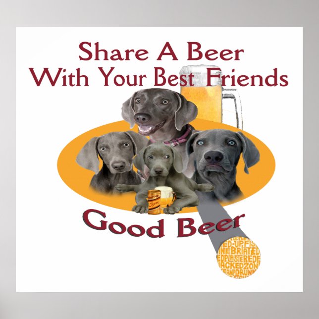 Póster 4 Weimaraners Comparten Una Cerveza Poster (Frente)